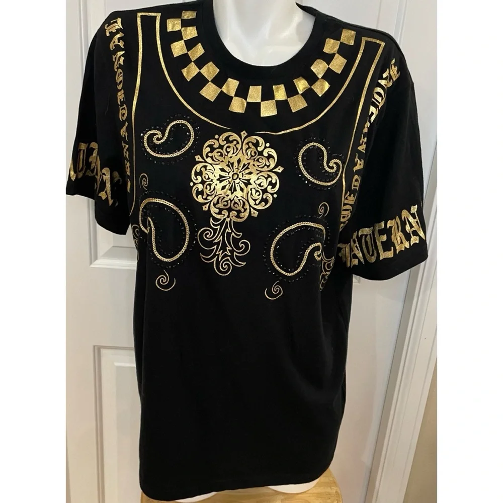I.N.C Mens French Baroque Graphic T-Shirt Black Gold Paisley Geometric Medium - Picture 4 of 9